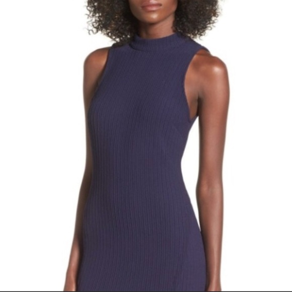 ASTR The Label | Mock Neck Ribbed Bodycon Dress in Navy | Size Small - Picture 3 of 11